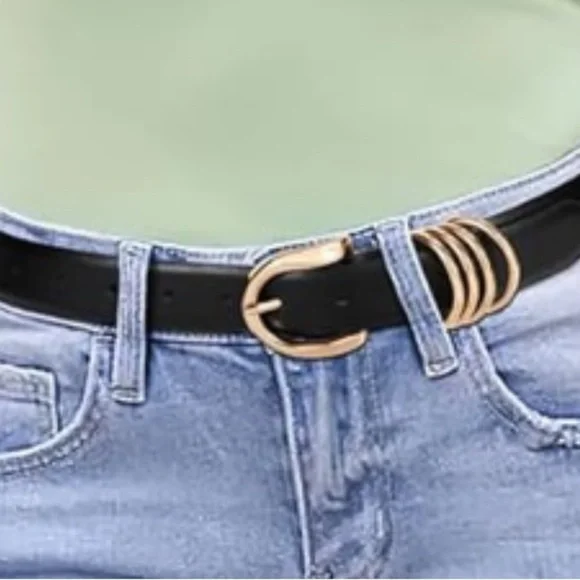 Elegant Brown and Black Leather Belt set with Gold Buckle - Picture 3 of 4